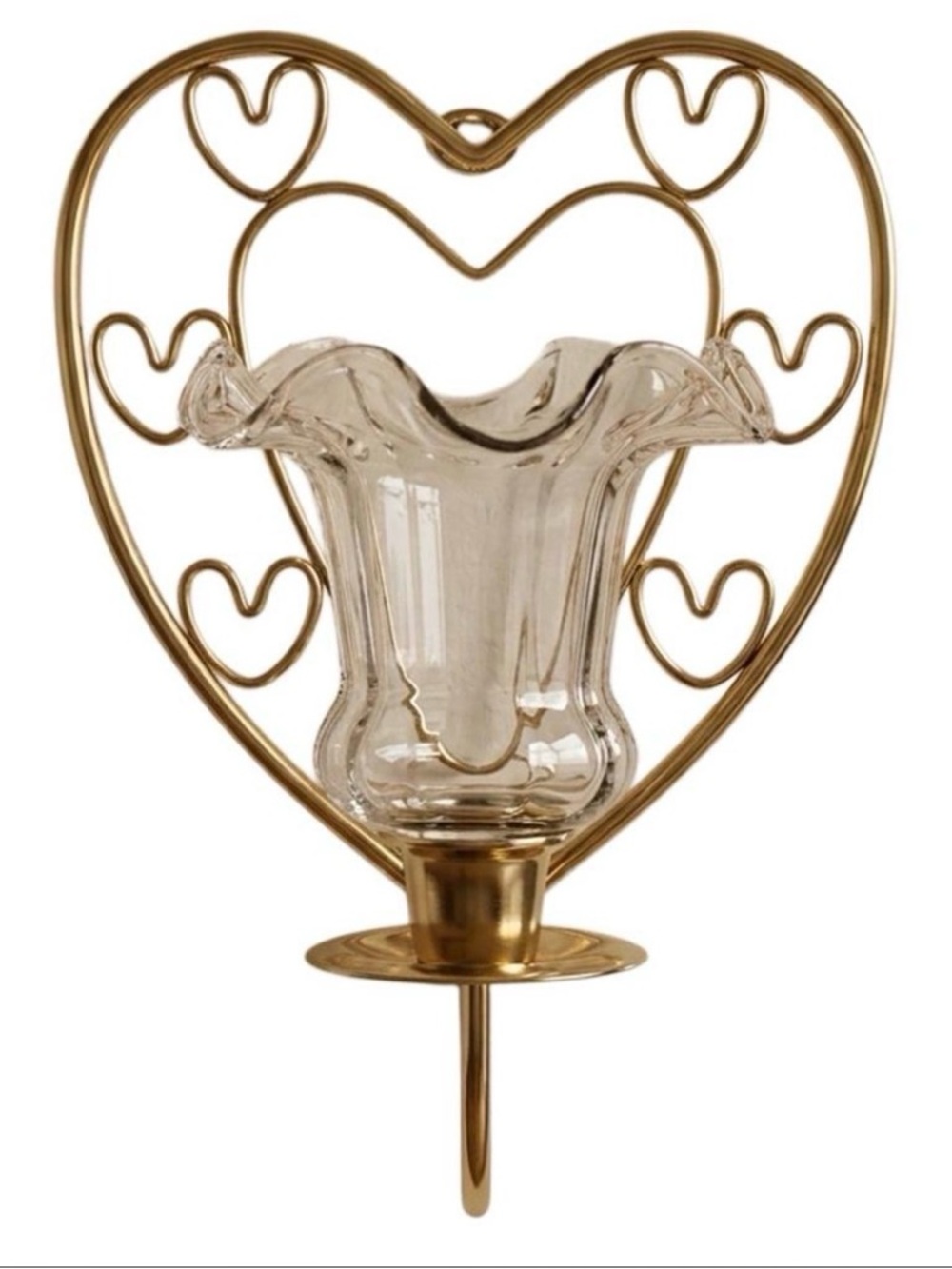 Vintage Gold Heart Wall Sconce with Glass Candle Holder